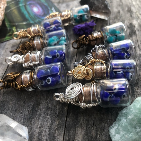 Evil Eye Protection Bottle Necklace Wire Wrapped - in Gold Wire - Picture 9 of 13